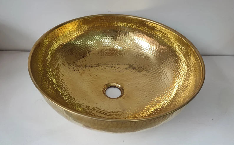Custom Made 16 Guage Brushed Brass Bathroom Round Basin