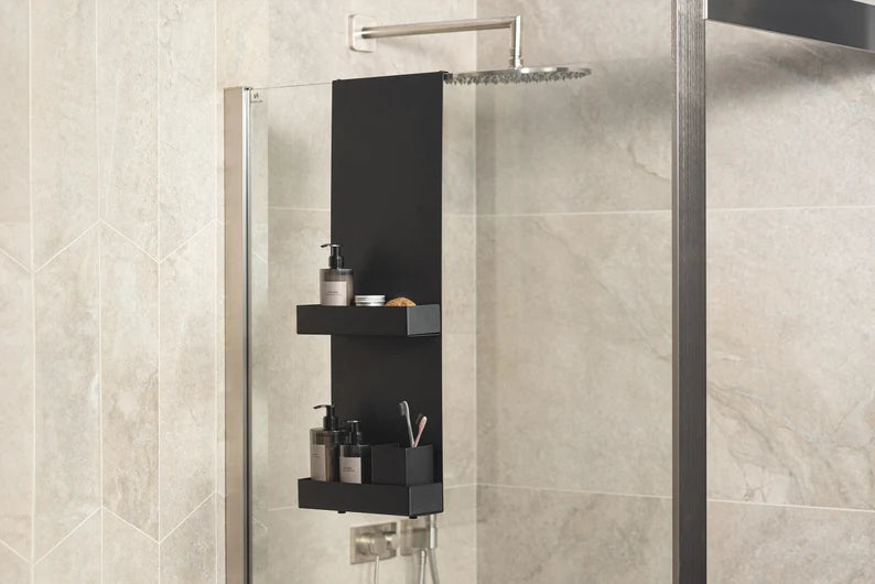 Hanging shelf, no-drilling bathrooom shelf black, minimalistic bathroom accessories, shelf for shower, without drilling Dabstory caddy DOPI