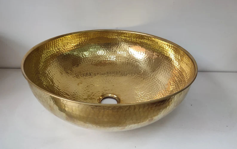 Custom Made 16 Guage Brushed Brass Bathroom Round Basin