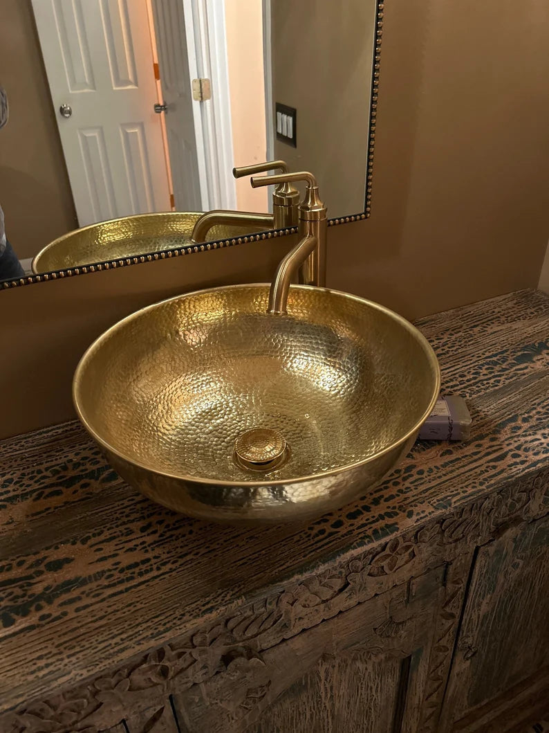 Custom Made 16 Guage Brushed Brass Bathroom Round Basin