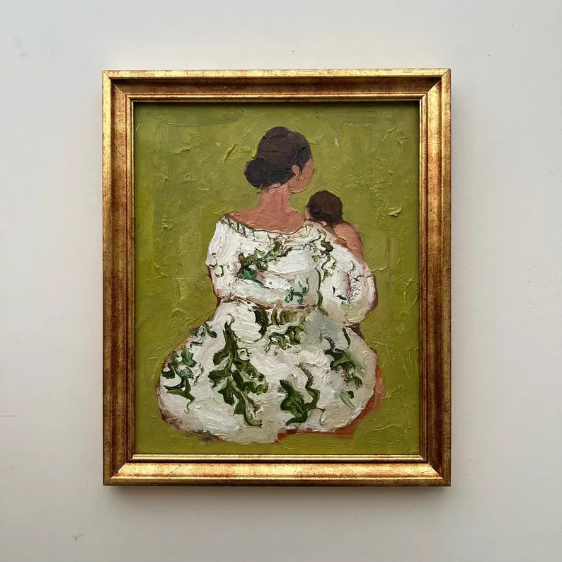 Mother with Baby Original Oil Painting,Woman Portrait Wall Art,Mom Child Room Decor, Boho Stile Fine Art, Made to Order by DiyaSanat
